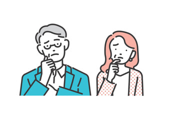 悩むシニア夫婦のベクターイラストアイコン
