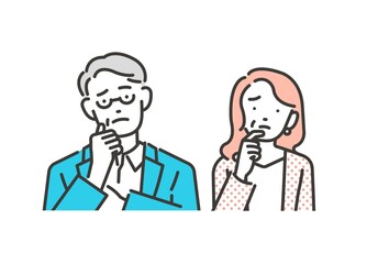 悩むシニア夫婦のベクターイラストアイコン