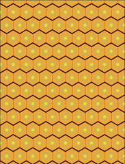 Honeycomb pattern illustration. Hexagons in shades of orange and yellow. Ideal for backgrounds, textures, or depicting organization and nature.
