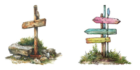 signpost in the wilderness watercolor vector illustration © Dar