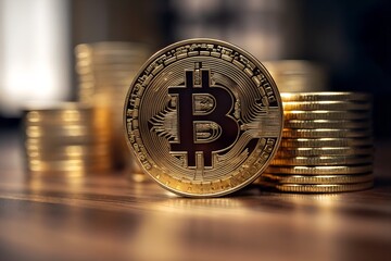Bitcoin cryptocurrency digital money investment finance golden coins wealth