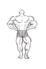 バックラットスプレッド　ボディビル 筋肉 人物 ポーズ　線画 イラスト