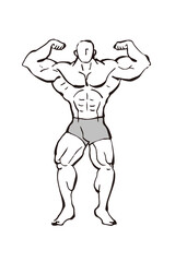 Fototapeta premium フロントダブルバイセップス ボディビル 筋肉 人物 ポーズ 線画 イラスト