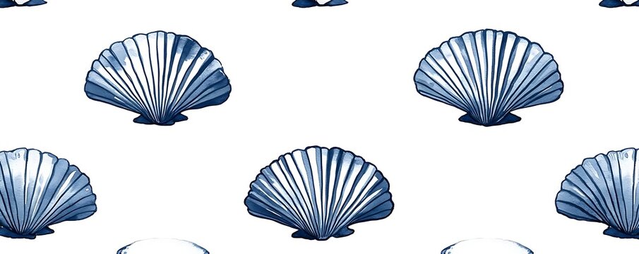 Blue seashells pattern, summer beach