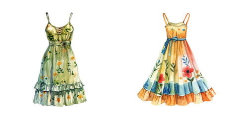 summer dress watercolor vector illustration