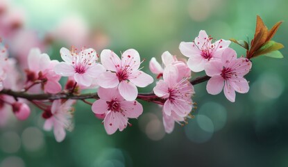 Obraz premium Flowering branch with pink blossoms in springtime