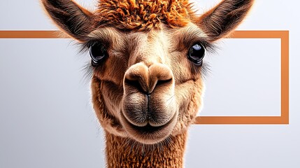 Close-up portrait of a smiling llama with vibrant fur against a minimalistic background