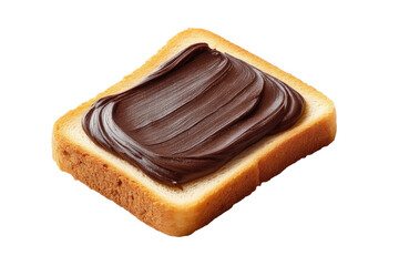 Creamy chocolate spread on white bread slice against black background, cut out