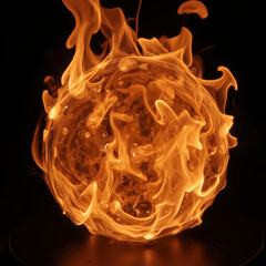 Intense fire ball, swirling flames radiating heat, dynamic energy representing destruction, perfect for dramatic effects.
