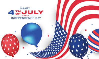 Obraz premium 4th of July poster template. USA Independence Day celebration with American flag and balloons 