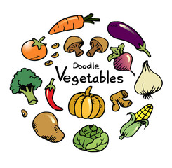  set of cute doodle vegetables hand drawn sketch vector illustration
