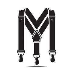 Black Color Suspenders Silhouette Vector Illustration, Solid White Background. minimal vector design