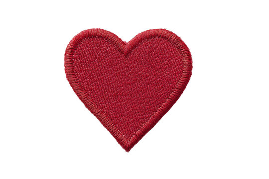 Red embroidered heart patch with textured fabric finish, cut out