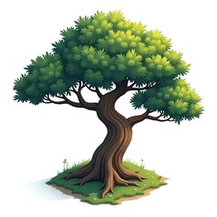 An isometric depiction of green tree icon  on  Clean white background
