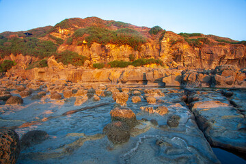 Rocky beach with Weathered wind and sea water erosion, Longdongwan Landform Park, Taiwan