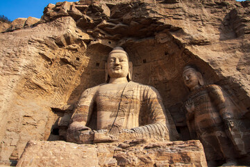 stone carving Buddha statue in Yungang Grottoes of Datong, Shanxi, China