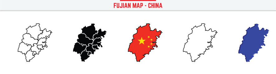 Fujian Province Map Outline with China Inset – 3D Fujian Map Outline and Filled Vector Design
