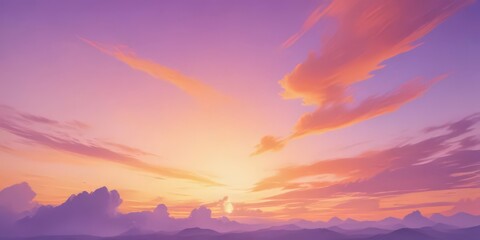 Abstract watercolor sky, soft sunset hues in orange and purple ,  painting,  element