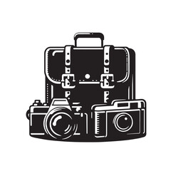 Black Color Travel Bag Silhouette Vector Illustration, Solid White Background. minimal vector design