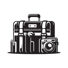 Black Color Travel Bag Silhouette Vector Illustration, Solid White Background. minimal vector design