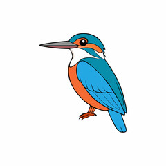 Kingfisher Bird Perched Vector Style On White