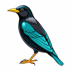 Starling Bird Perched Vector Style On White
