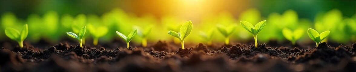 A vibrant array of colorful seedlings bursting from a freshly tilled garden bed, ready for growth and abundant harvest Sunlight streams down, illuminating the lush, fertile earth , sunshine, planting