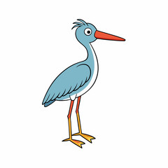 Wading Bird Perched Vector Style On White