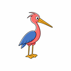 Wading Bird Perched Vector Style On White
