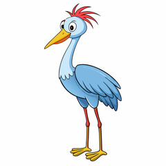 Crane Bird Perched Vector Style On White
