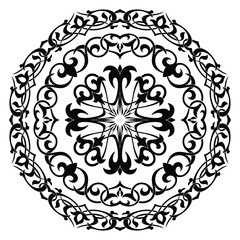 Vector round ethnic element, circular Uzbek national ornament, Islamic pattern, design templates, isolated on white background