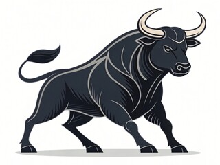 Fototapeta premium Powerful Black Bull Aggressive Posture Stylized Illustration Taurus Symbol Graphic