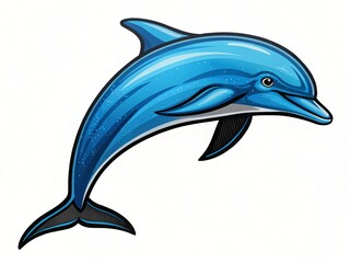 Obraz premium Vibrant Blue Dolphin Leaping Ocean Mammal Marine Wildlife Illustration