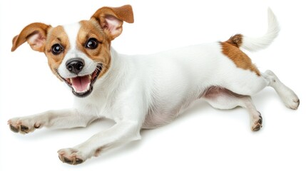Happy Jack Russell Terrier Running, Isolated on White