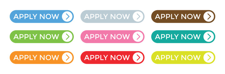 Apply Now Button Icon Set, with Hand Cursor Click – 3D and Flat Vector Styles.