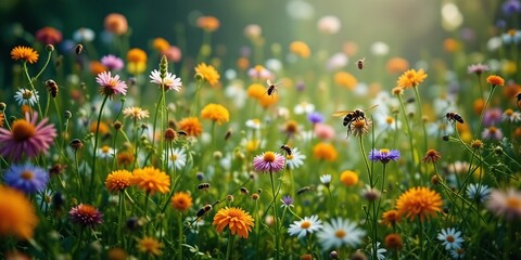 Blooming Wildflowers, Buzzing Insects, High Detail