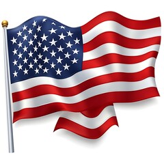 Realistic waving american flag illustration against a clean white background for patriotic use