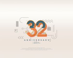 Modern cartoon design. simple for 32nd anniversary celebration. Premium vector for poster, banner, celebration greeting.