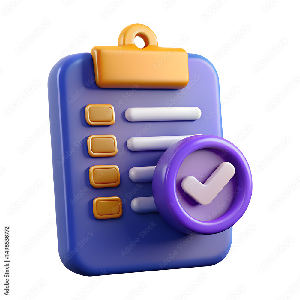Fototapete 3d render checklist icon completed task isolated on transparent background