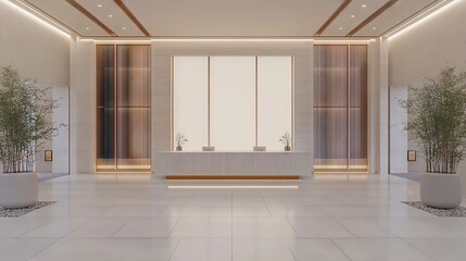 Elegant Hotel Lobby Interior with Reception Desk and Minimalist Design
