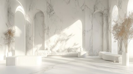 Elegant Marble Room Interior with Arches and Natural Lighting Design