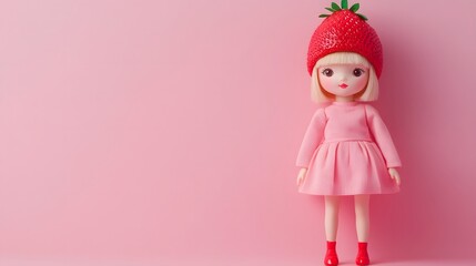 Fototapeta premium Charming strawberry-themed kawaii doll figurine