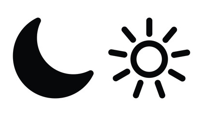 Dark Mode and Brightness Icon Set – Day and Night Switch with Sun, Moon, and Light Symbols in Outline and Filled Style.