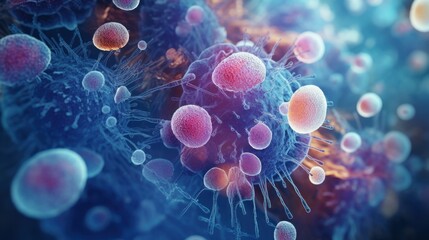 Obraz premium Cell abstract concept. Microorganisms under microscope