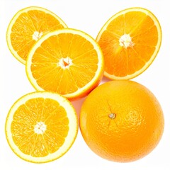 Fototapeta premium Oranges on Isolated White Background – Citrus Fruit with Sliced View and Juicy Flesh Detail Under Studio Light