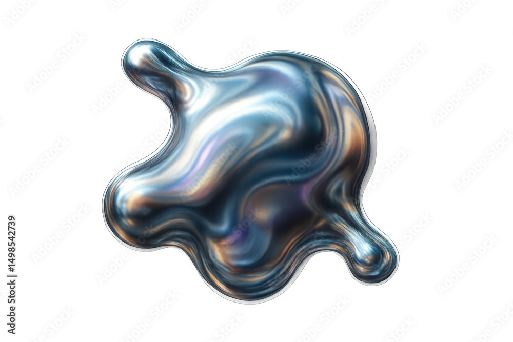 Poster abstract chrome blob reflecting light on transparent background, creating a visually appealing desig