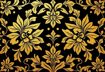 Intricate gold leaf & black Art Deco floral pattern, organic shapes,   art nouveau,   golden