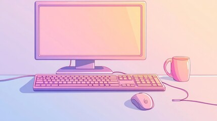 Pastel-toned computer setup