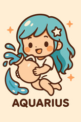Aquarius Zodiac Symbol in Adorable Manga Style | Vector Art