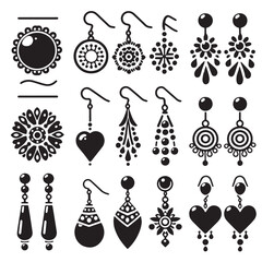Black Color Earrings Silhouette Vector Illustration, Solid White Background. minimal vector design